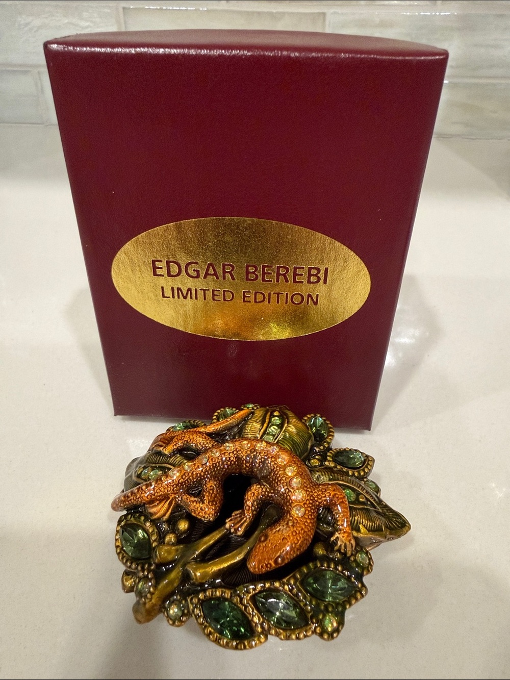 EDGAR BEREBI Lizard Jewel Studded & Enameled Trinket Box - Limited Edition
